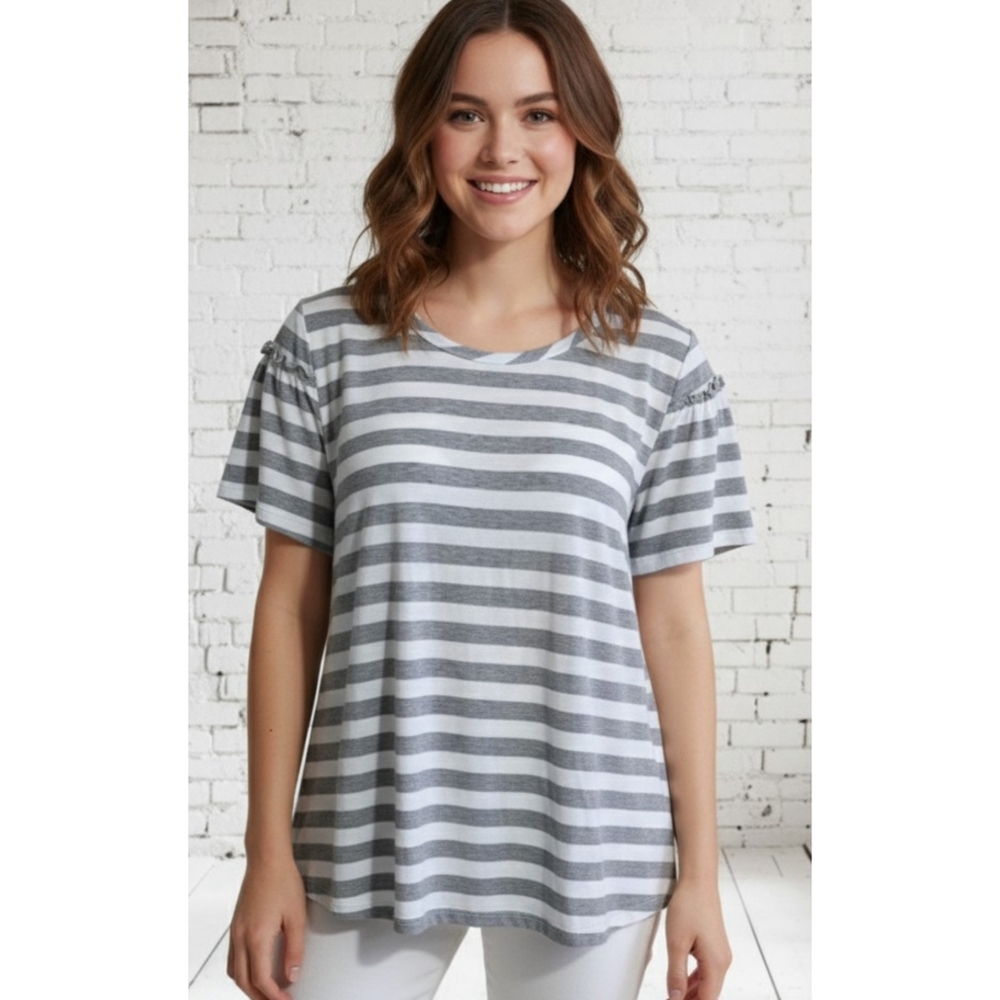 Hem & Thread Striped Flowy Tee Gray & White Size S